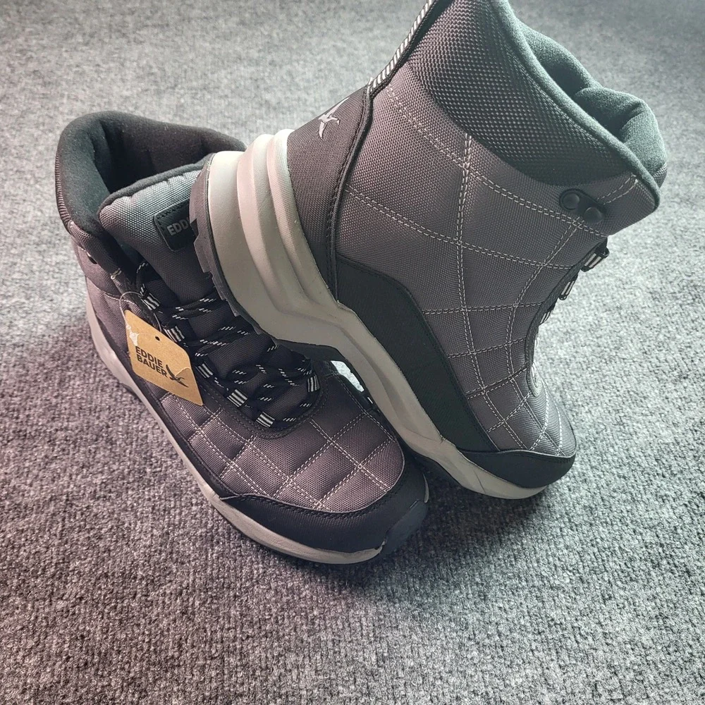 Eddie Bauer Hosmer Mens Grey Water Resistant Quilted Hiking Winter Boots Size 8M